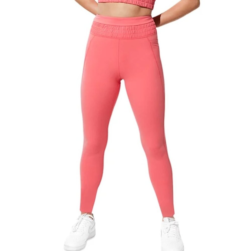 EleVen by Venus Williams Let's Roll Legging Womens Sz S Coral Smocked High Waist